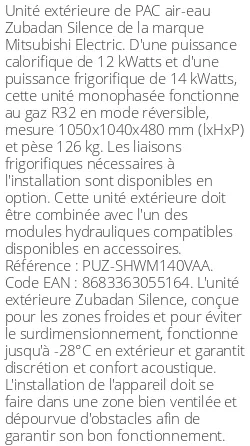 Unité extérieure Zubadan Silence 14 kWatts Monophasé R32