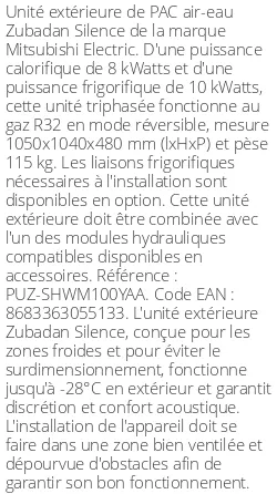 Unité extérieure Zubadan Silence 10 kWatts Triphasé R32