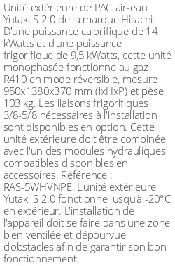 Unité extérieure Yutaki S 2.0 14 kWatts Monophasé R410