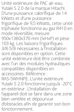 Unité extérieure Yutaki S 2.0 14 kWatts Triphasé R410