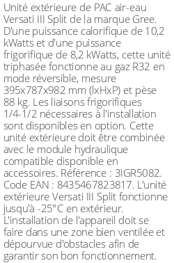 Unité extérieure Versati III Split 10 kWatts Triphasé R32