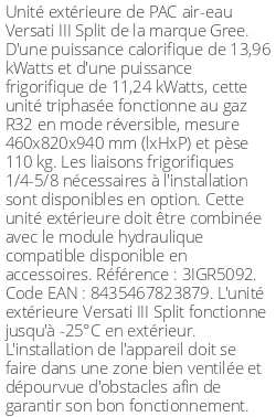 Unité extérieure Versati III Split 14 kWatts Triphasé R32
