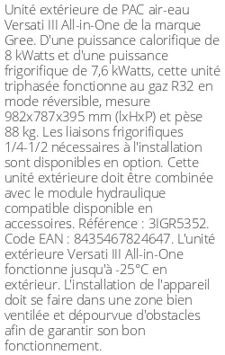 Unité extérieure Versati III All-in-One 8 kWatts Triphasé R32