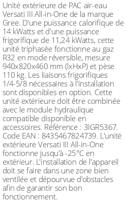 Unité extérieure Versati III All-in-One 14 kWatts Triphasé R32