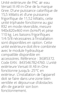 Unité extérieure Versati III All-in-One 15.5 kWatts Triphasé R32