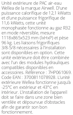 Unité extérieure Wellea 12.1 kWatts Monophasé R32
