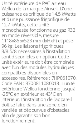 Unité extérieure Wellea 14.5 kWatts Monophasé R32