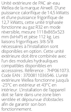 Unité extérieure Wellea 14.5 kWatts Triphasé R32