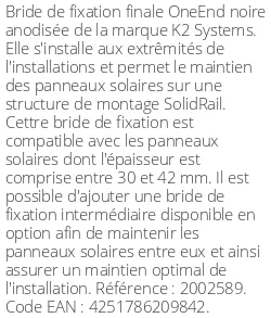 Bride de fixation finale OneEnd noire anodisée