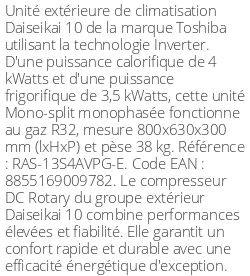 Unité extérieure Daiseikai 10 4 kWatts - Toshiba - Réf : RAS-13S4AVPG-E