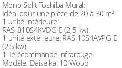 Climatiseur Mural Daiseikai 10, 2,5 kWatts Bois