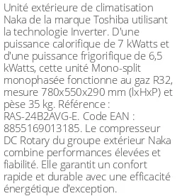 Unité extérieure Naka 7 kWatts - Toshiba - Réf : RAS-24B2AVG-E