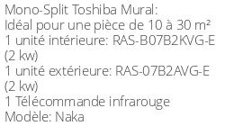 Climatiseur Mural Naka, 2 kWatts