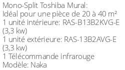 Climatiseur Mural Naka, 3,3 kWatts