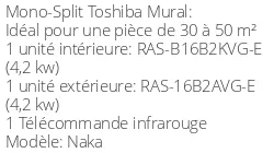 Climatiseur Mural Naka, 4,2 kWatts