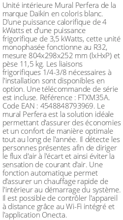 Split mural Perfera FTXM-A - 4 kWatts - R32 - Daikin - Réf : FTXM35A