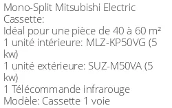 Climatiseur Cassette 1 voie 5 kWatts