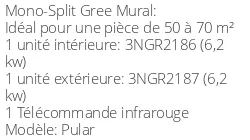 Climatiseur Mural Pular, 6,2 kWatts