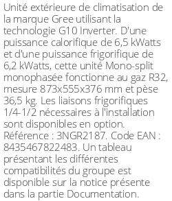 Unité extérieure Pular 24 6.5 kWatts - R32 - Gree - Réf : 3NGR2187