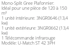 Climatiseur Plafonnier U-Match, 13,4 kWatts Triphasé