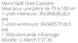 Climatiseur Cassette U-Match, 8,5 kWatts Monophasé