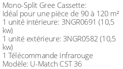 Climatiseur Cassette U-Match, 10,5 kWatts Monophasé