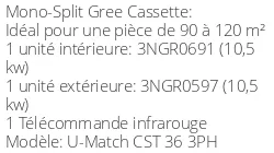 Climatiseur Cassette U-Match, 10,5 kWatts Triphasé