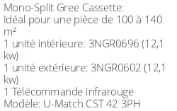 Climatiseur Cassette U-Match, 12,1 kWatts Triphasé