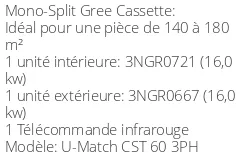 Climatiseur Cassette U-Match, 14,5 kWatts Triphasé