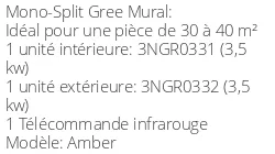 Climatiseur Mural Amber, 3,5 kWatts