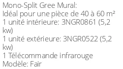 Climatiseur Mural Fair, 5,2 kWatts Noir