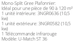 Climatiseur Plafonnier U-Match, 10 kWatts Monophasé