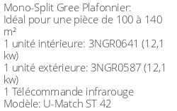 Climatiseur Plafonnier U-Match, 12,1 kWatts Monophasé
