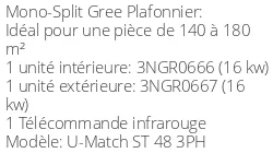 Climatiseur Plafonnier U-Match, 16 kWatts Triphasé