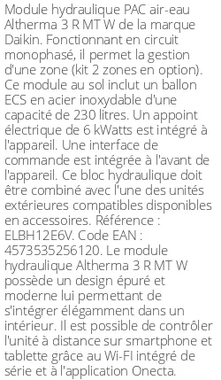 Module hydraulique Altherma 3 R MT W Monophasé 