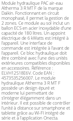 Module hydraulique Altherma 3 R MT F 1 zone 180 Litres Monophasé