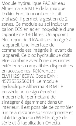 Module hydraulique Altherma 3 R MT F 1 zone 180 Litres Triphasé