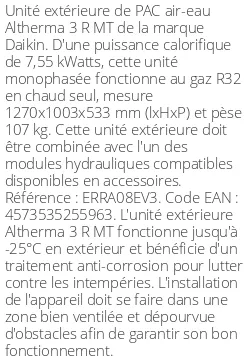 Unité extérieure Altherma 3 R MT 7.55 kWatts Monophasé