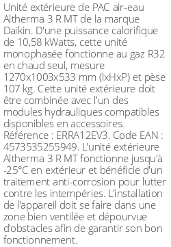 Unité extérieure Altherma 3 R MT 10.58 kWatts Monophasé