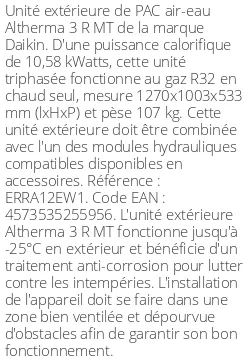 Unité extérieure Altherma 3 R MT 10.58 kWatts Triphasé