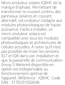 Micro-onduleur solaire IQ8HC, 366 Voltampères