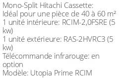 Climatiseur Cassette Utopia Prime RCIM 5 kWatts