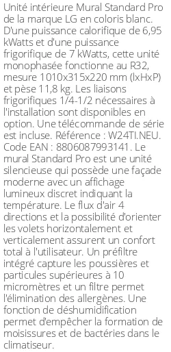Split Mural Standard Pro - 7 kWatts - R32 - LG - Réf : W24TI.NEU