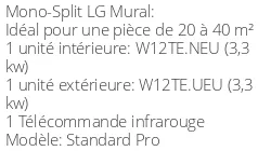 Climatiseur Mural Standard Pro, 3,3 kWatts