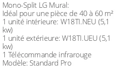 Climatiseur Mural Standard Pro, 5,1 kWatts