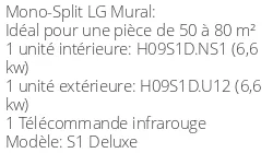 Climatiseur Mural S1 Deluxe, 6,6 kWatts