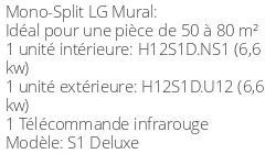 Climatiseur Mural S1 Deluxe, 6,6 kWatts