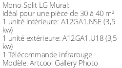 Climatiseur Mural Artcool Gallery Photo, 3,5 kWatts