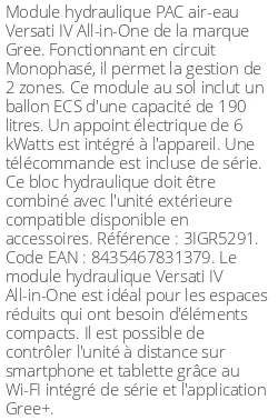 Module hydraulique Versati IV All-in-One 10,2 kWatts Monophasé R32