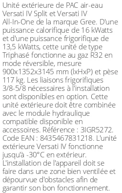 Unité extérieure Versati IV Split et All-in-One 16 kWatts Triphasé R32